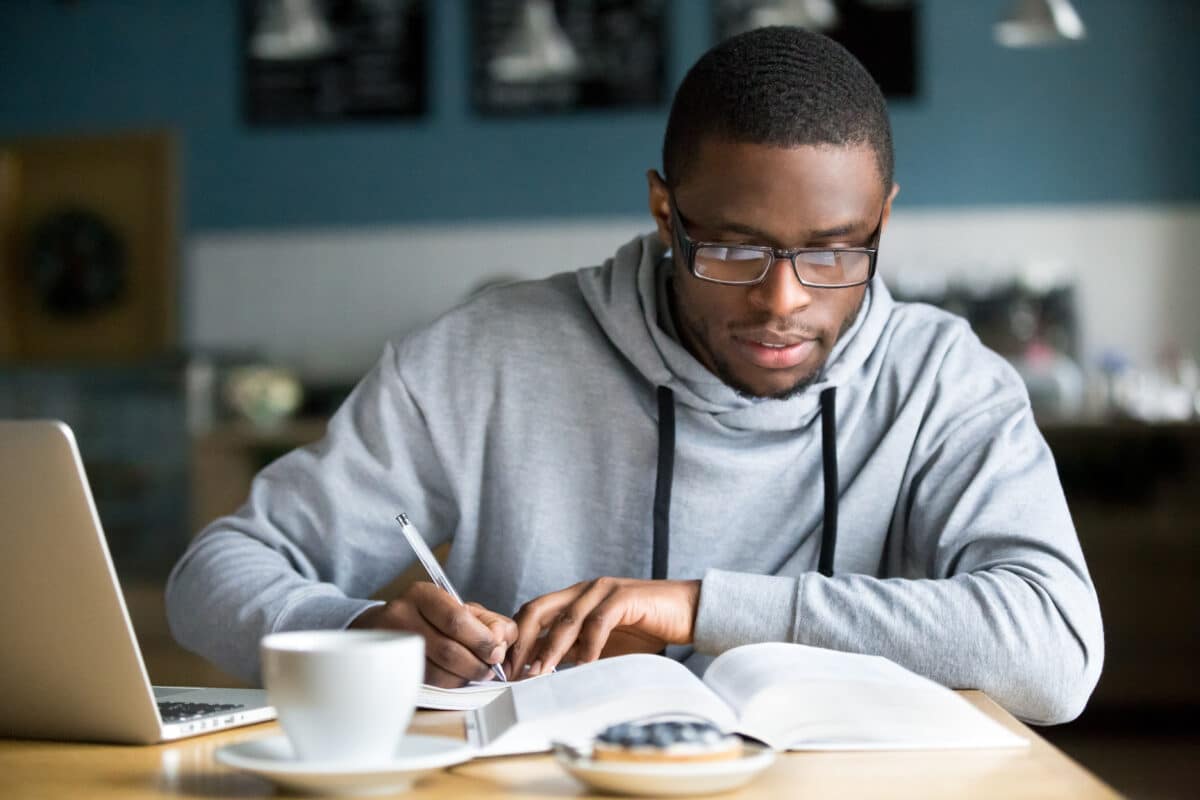College student writing essay