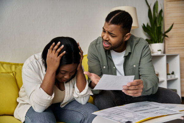 Couple having argument over money and bills