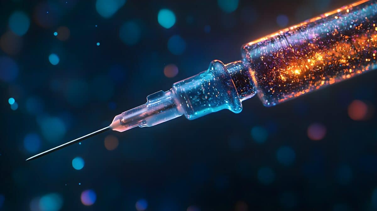 Glowing medical syringe for injection