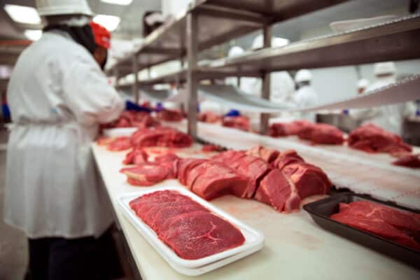 Steak and other red meat being packaged