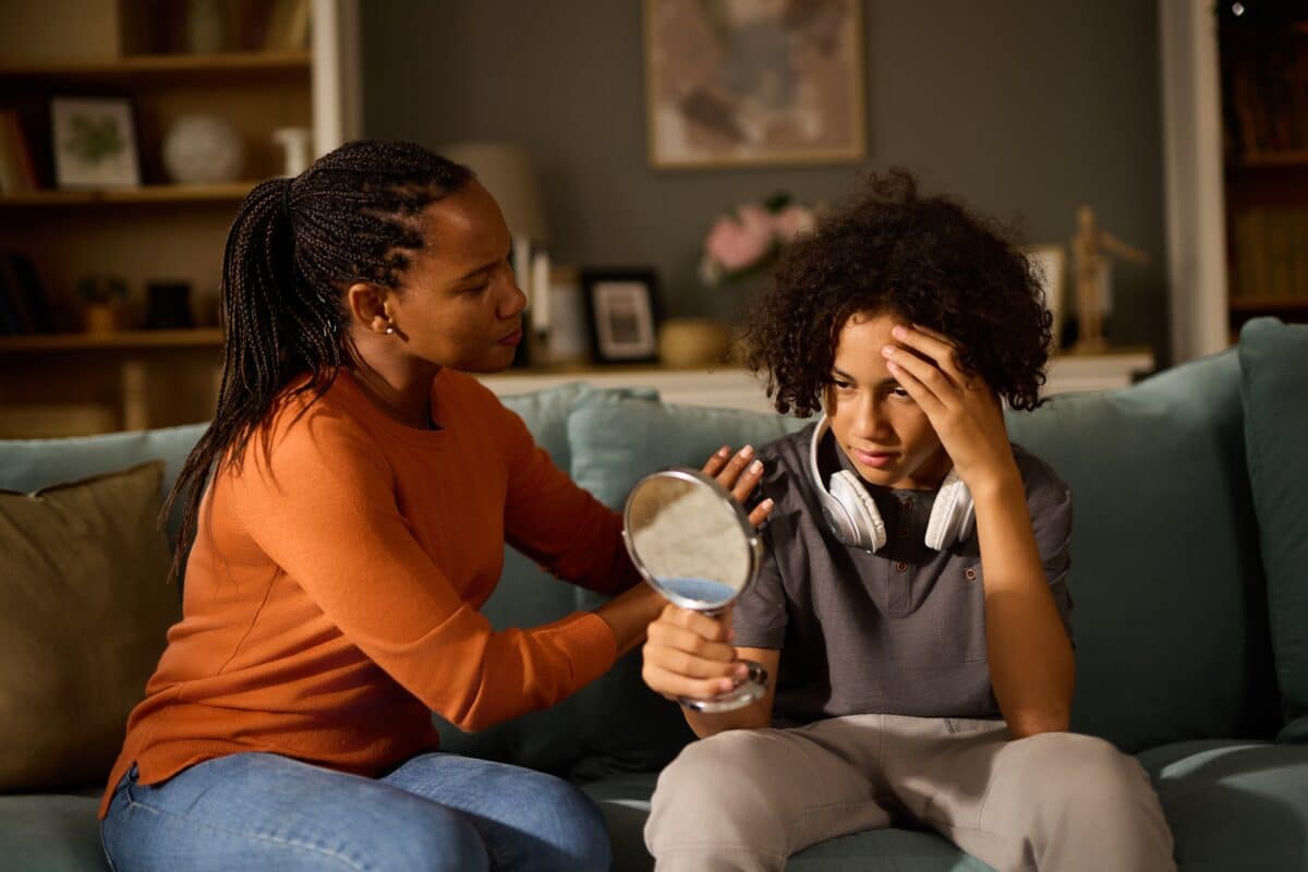 Mother and son talking about puberty